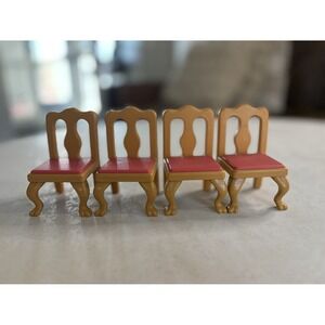 Vintage Little Tikes Dollhouse Dining Chairs Set of 4 Queen Anne Pink Tan 1990s